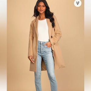 Harriet Long Double-Breasted Tan Coat